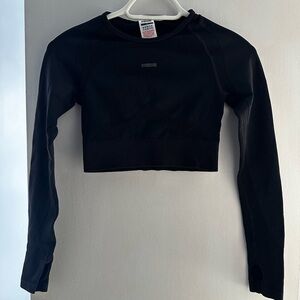 Gymshark Seamless Cropped Long Sleeve Shirt Womens Size Small Black